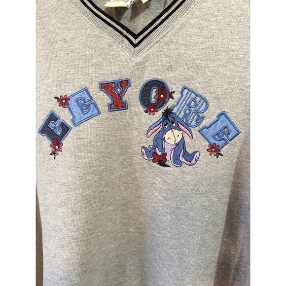 Vintage Y2K Disney Eeyore Sweatshirt Women’s XL Gray Embroidered Pooh - Picture 2 of 7
